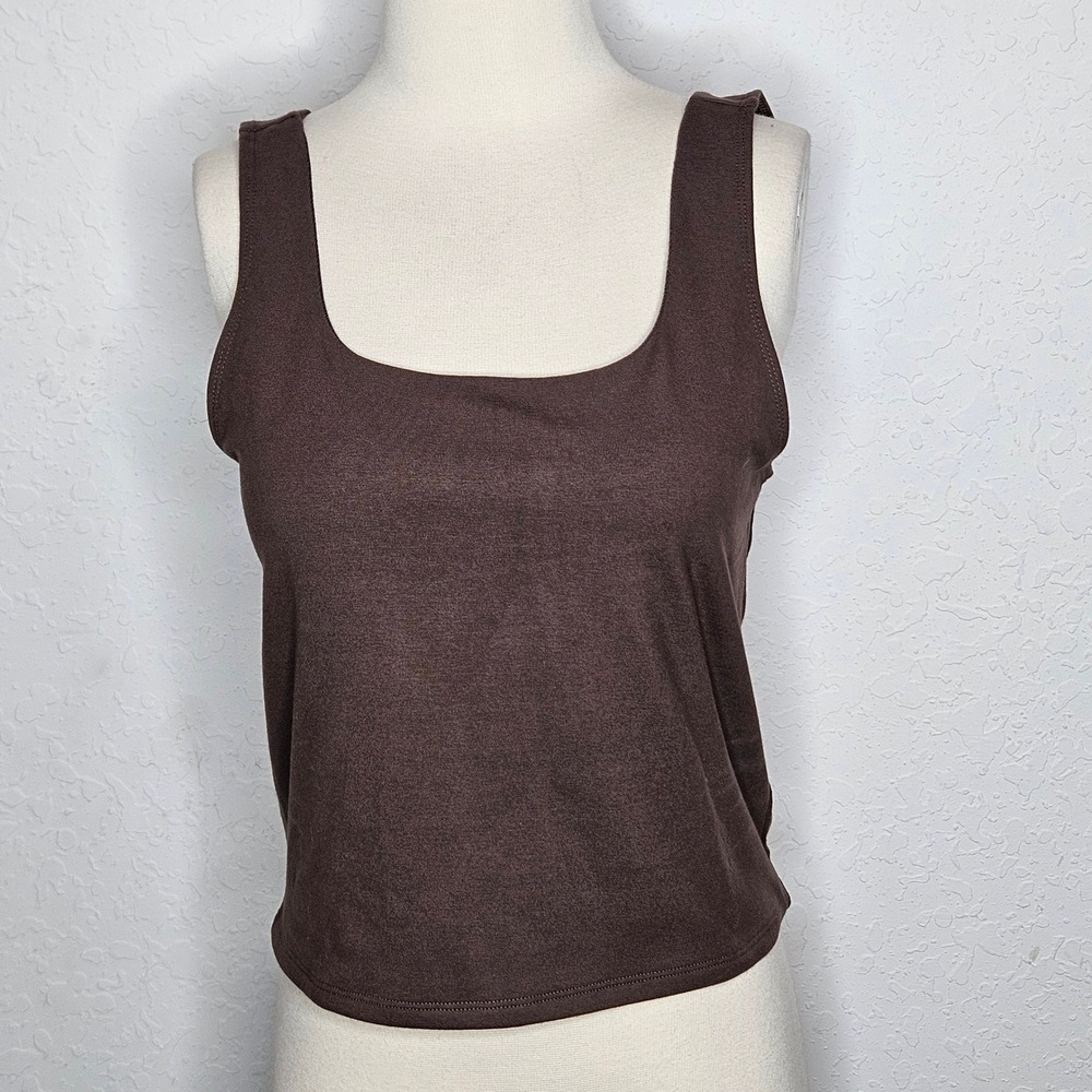 Pact Organic Cotton Stretch Tank Top Brown Scoop Neck Sleeveless Size L